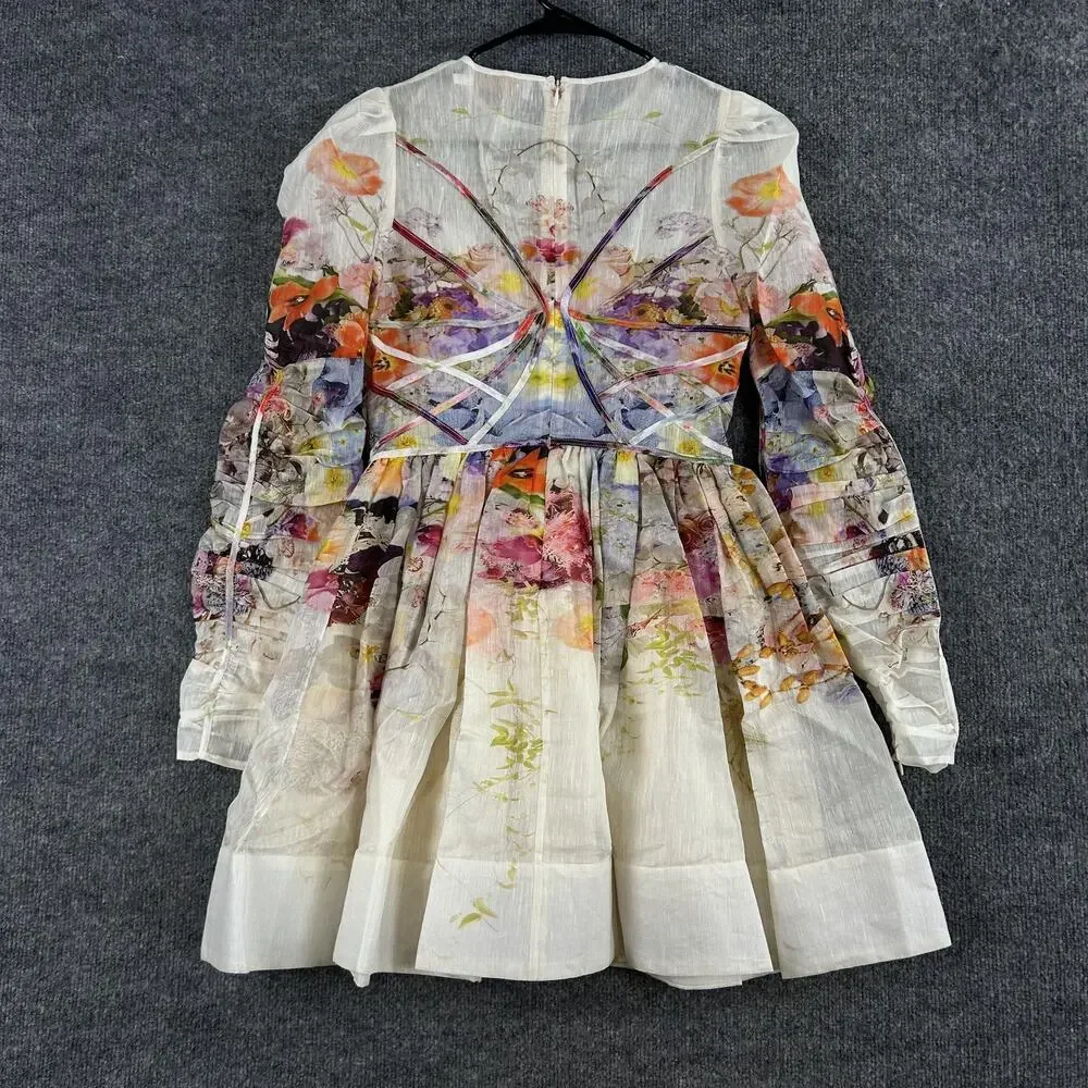 Zimmermann Dress 2 Prima Paneled Floral Silk Linen Organza Mini Romantic Luxury - Picture 11 of 16